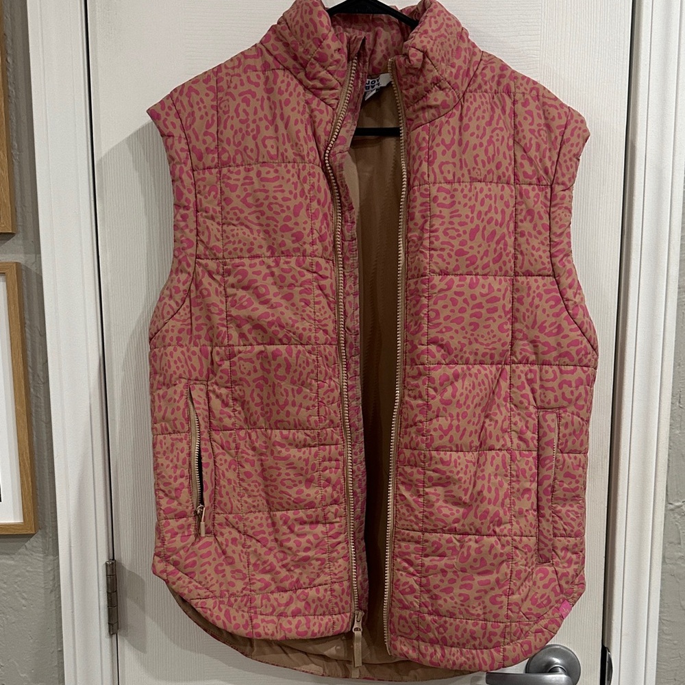 JoyLab Pink and Tan Leopard Puffer Vest